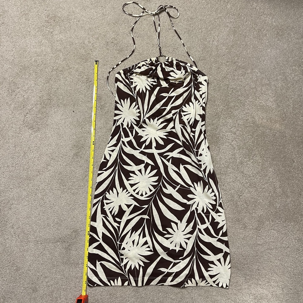 Beach halter dress brown cream print s 2 4 palm